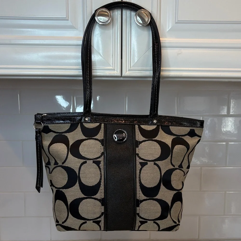 Coach Purse Handbag Y2K Bag black gray Jacquard Signature Logo Stripe